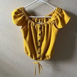 Madewell Women’s Yellow Off-The-Shoulder Button-Front Top XS Puff Sleeve